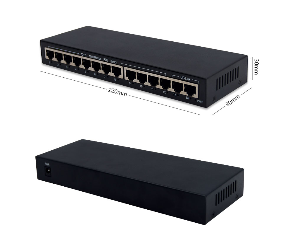 百兆12口POE+2个百兆网口交换机